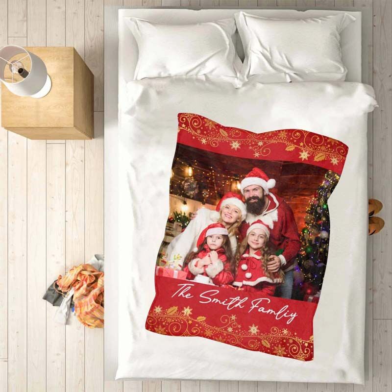 Personalized Christmas Blanket with 1 Picture for Family