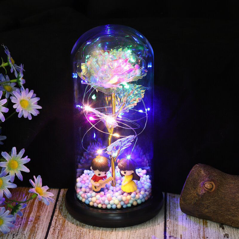 プリザーブドフラワー バラ 薔薇 ガラスドーム LEDライト付き カップル プレゼント