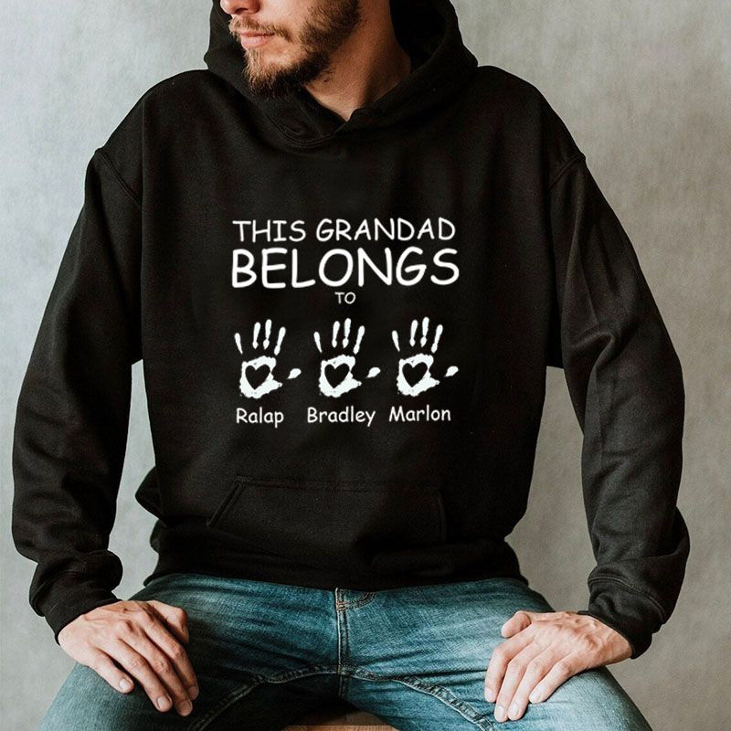 Personalized Hoodie Handprint Pattern with Custom Name for Father's Day