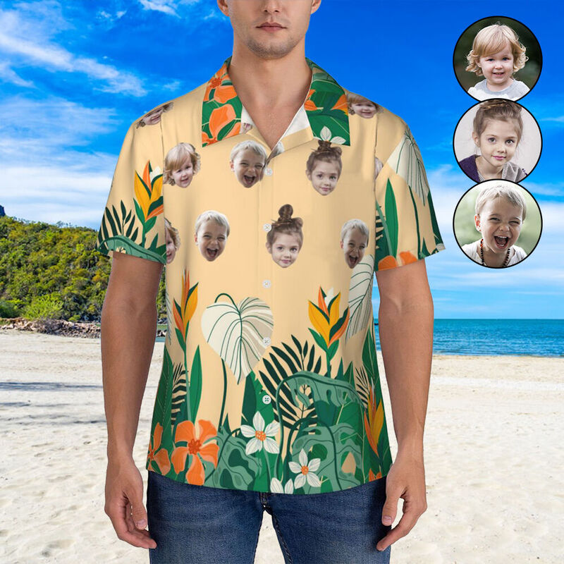 Camisa Hawaiana Personalizada Foto Niños para Papá