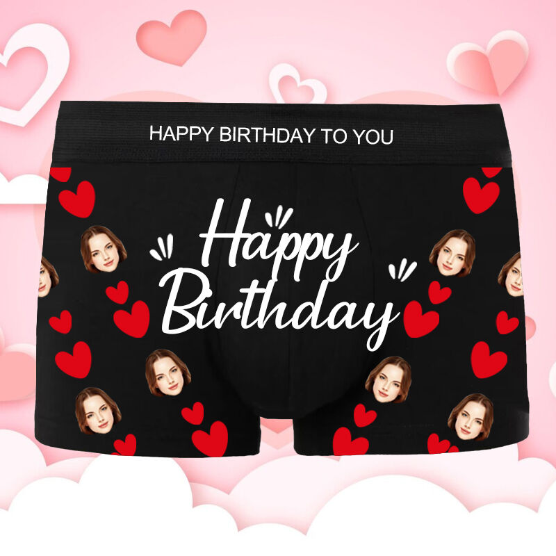 Personalized Photo Men's Underwear Boxer Briefs with Heart Pattern Perfect Present for Birthday