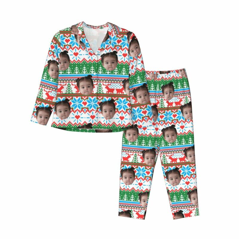 Personalisierte Pyjamas mit individuellem Foto Weihnachtselemente Helle Pixel-Stil Muster Design Geschenk für die Familie