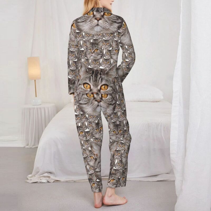 Personalisierte Pyjamas mit Katzenkopfbild vollständige Muster-Design Kreatives Geschenk für Tierliebhaber