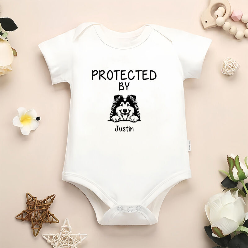 Personalized Baby Onesie Protected By Custom Cute Pet Portrait Perfect Baby Shower Gift for Pet Lovers