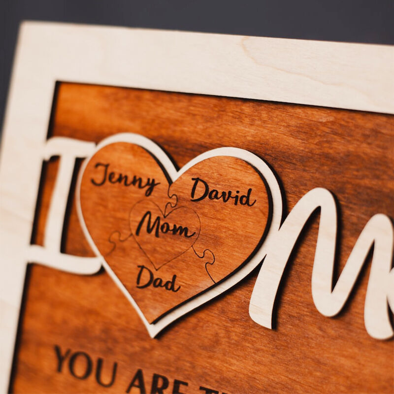 Personalized Frame I Love Mom Custom Name Heart Puzzle Design Unique Mother's Day Gift for Dear Mama