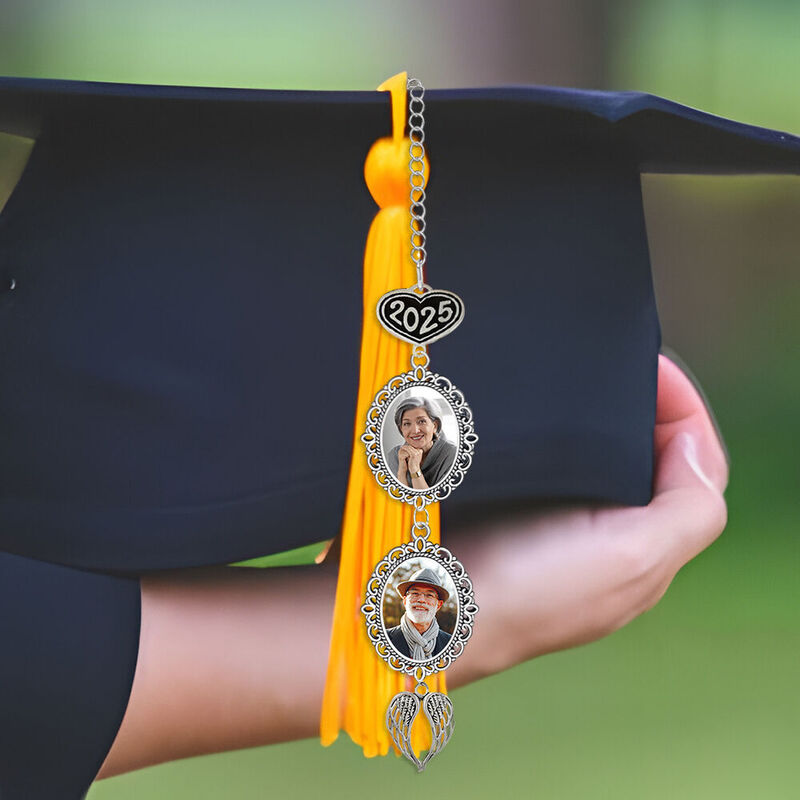 Personalized Graduation Tassel Customized Photo and 2025 Text Angel Wing Pendant for Grandson