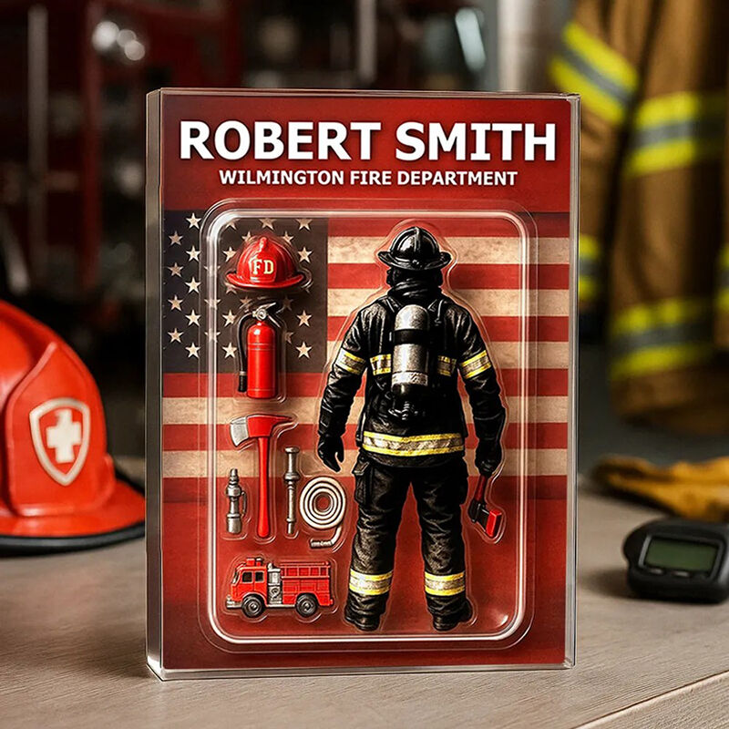Personalized Name Acrylic Plaque with Firefighter Figure Pattern Best Gift for Your Love