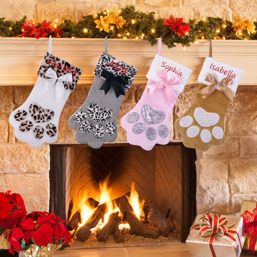 Personalized Pet Paw Bow Christmas Custom Name Christmas Stockings