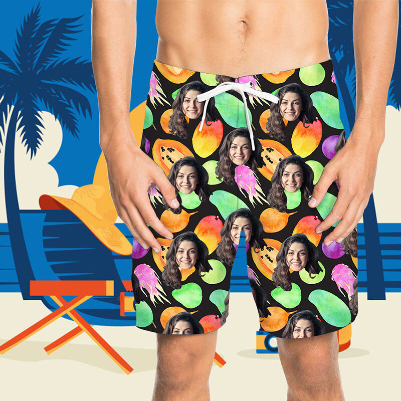 Custom Face Colorful Fruit Men's Beach Shorts
