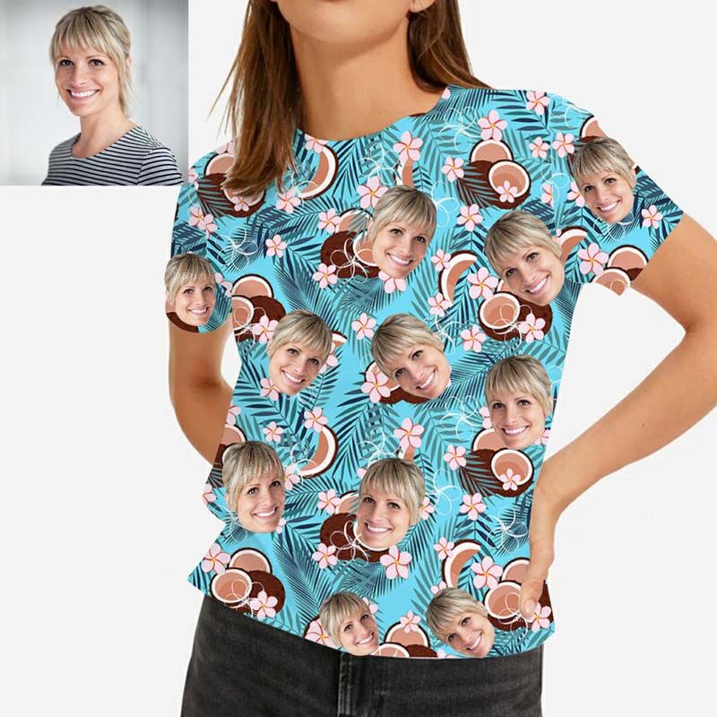 T-shirt hawaïen personnalisé pour femme, imprimé avec noix de coco