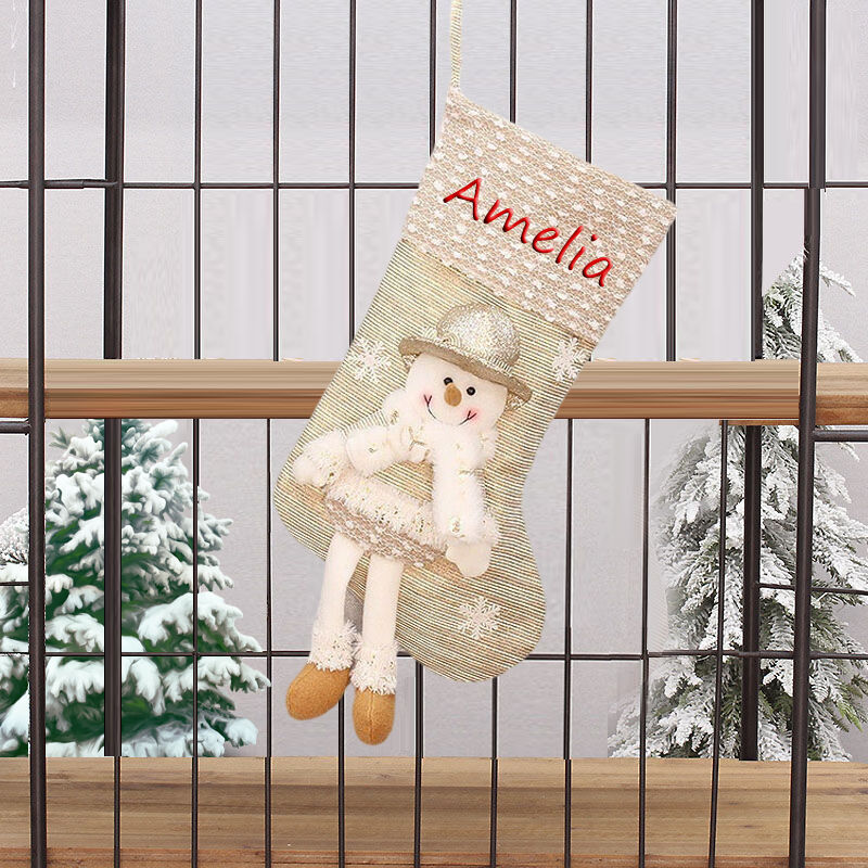 Calcetines blanco de navidad personalizados de nombre con muñeco de nieve regalo ideal