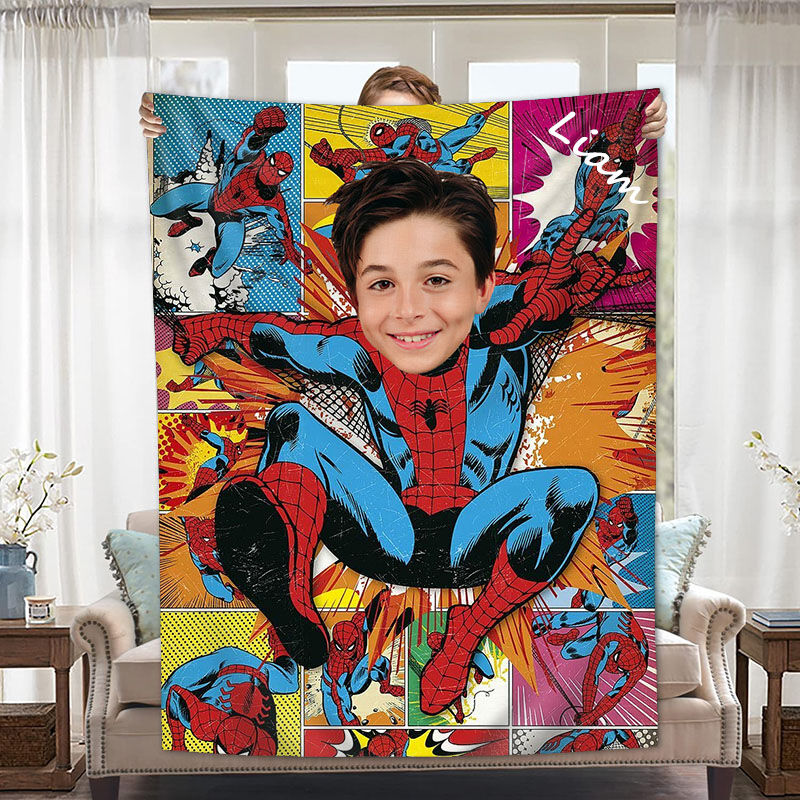 Personalized Custom Photo Blanket Comic Characters Puzzle Photo Background Flannel Blanket