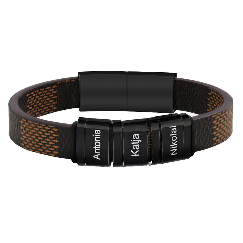 Personalized Vintage Leather Men's Bracelet Custom Family Names Heartwarming Father's Day Gift