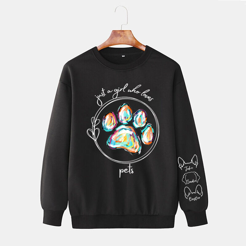 Personalized Sweatshirt Colorful Paw Pattern and Optional Pet Head Design Gift for Pet Lovers