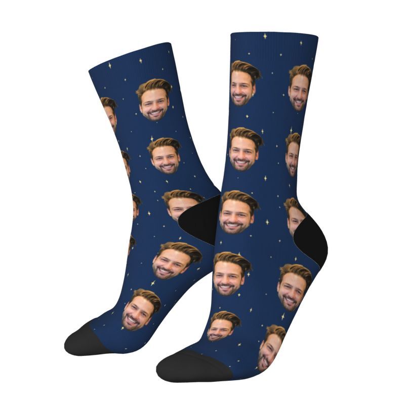 Personalisierte Gesichtssocken Dunkelblauer Sternenhimmel Socken für Ihn