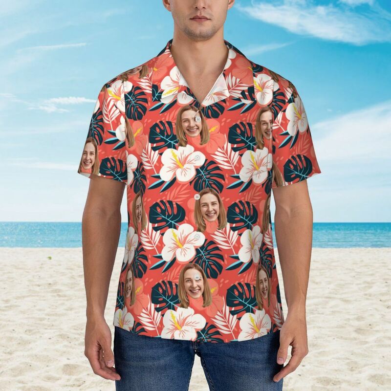 Camicia hawaiana personalizzata da uomo con motivo floreale grande per vacanze