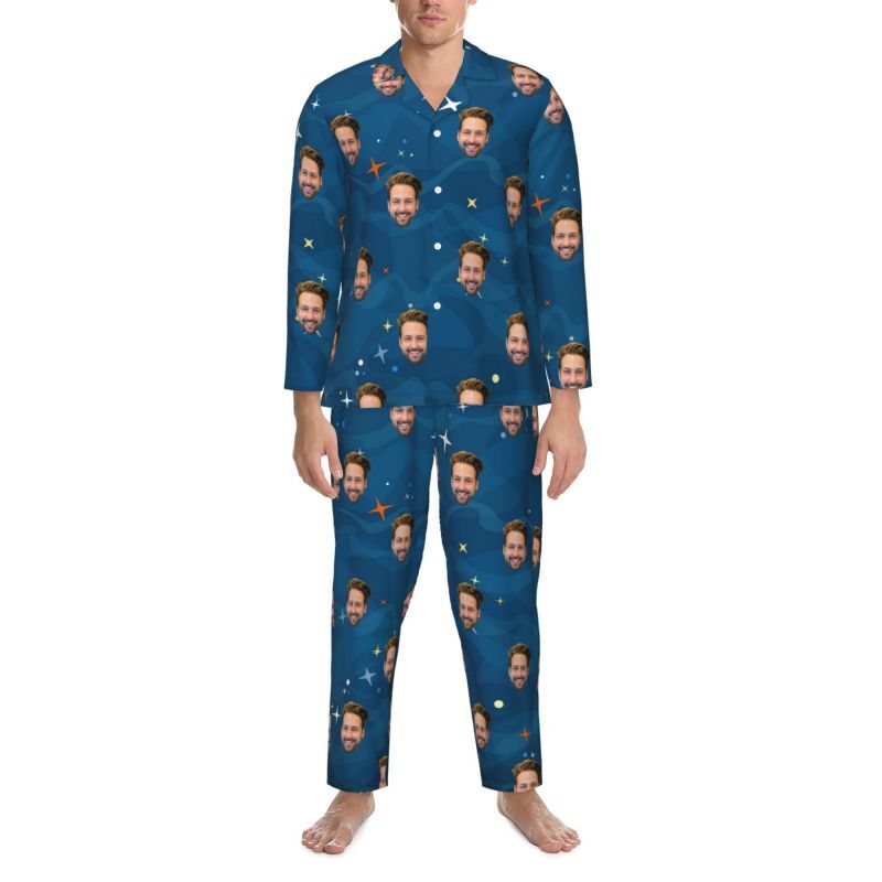 Gepersonaliseerde pyjama aangepaste foto blauwe sterrenhemel Patroon ontwerp geweldig cadeau voor hem familie