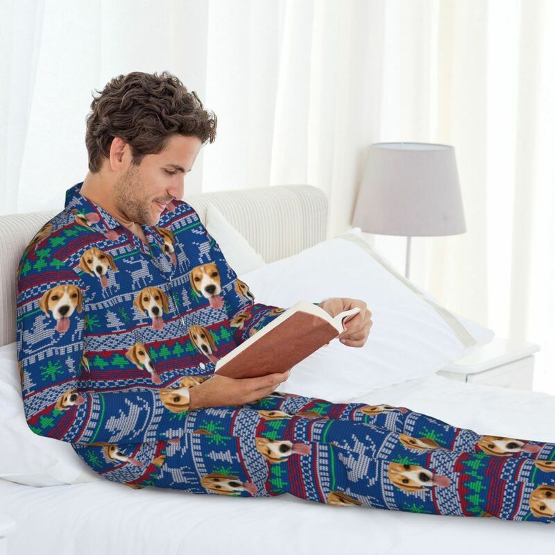 Personalisierte Pyjamas mit individuellem Foto Weihnachtsmann Rentier Muster Design Weihnachtsgeschenk für ihn