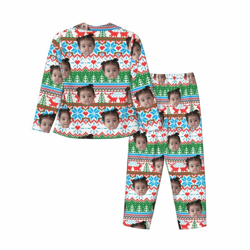 Pyjama personnalisé Photo personnalisée Éléments de Noël Motif de style pixel lumineux Cadeau pour la famille