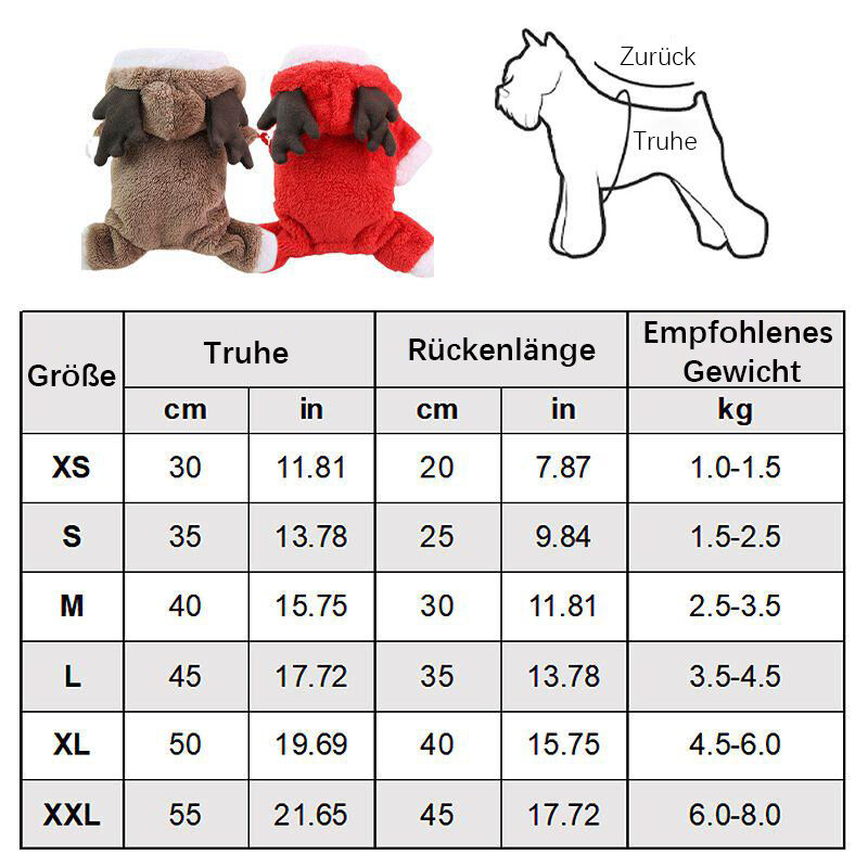 Personalisiertes Pet-Kostüm Rot- und Braun-Rentier-Anzug Süßes Weihnachtsgeschenk für Tierliebhaber