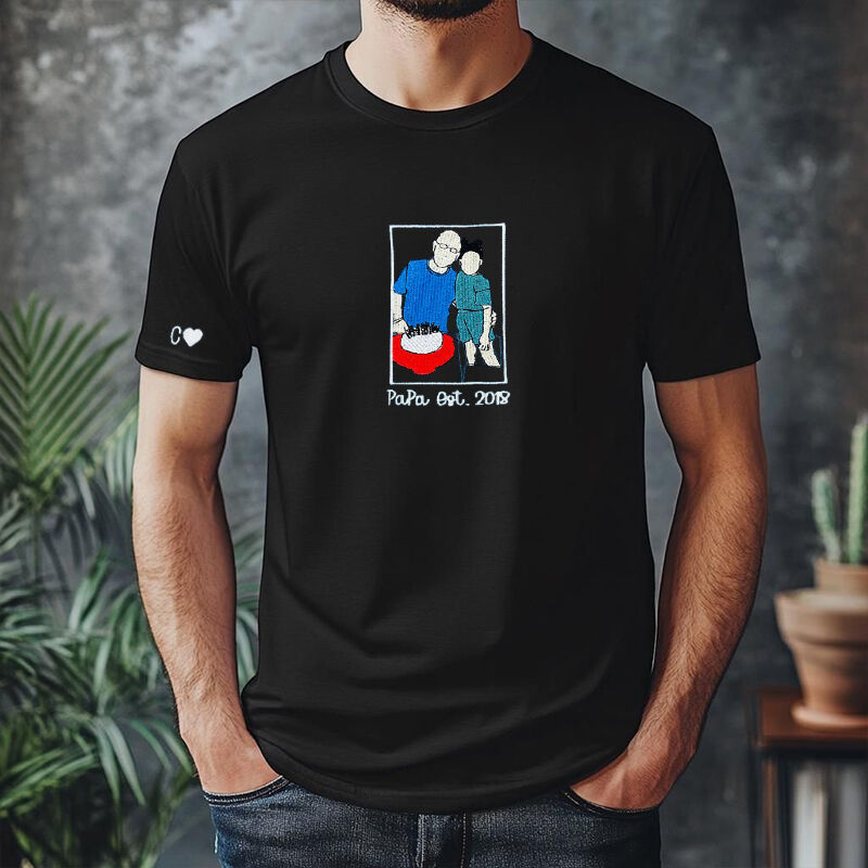 Personalized T-shirt Embroidered Custom Dad and Kids Photo Cool Design Creative Father's Day Gift