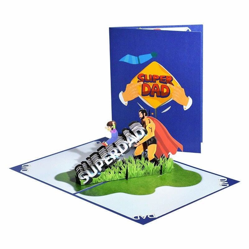 3D Pop Up-kort Super Dad Play Slide Rolig design Kreativ fars dag gåva