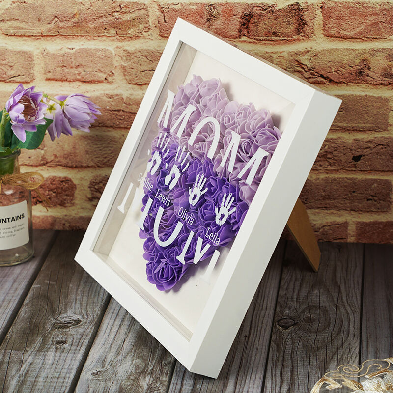 Personalized Flower Shadow Box Custom Hands with Name Pattern Design Unique Gift for Mother's Day