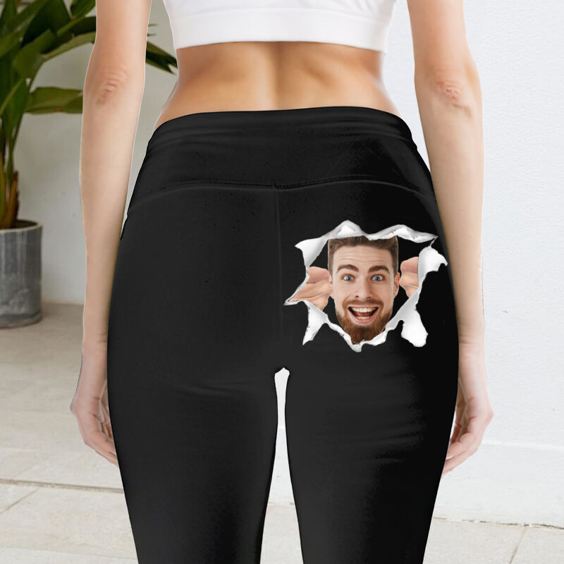 Personalized Leggings Custom Head Photo Fun Crack Pattern Design Creative Gift for Her Lovers