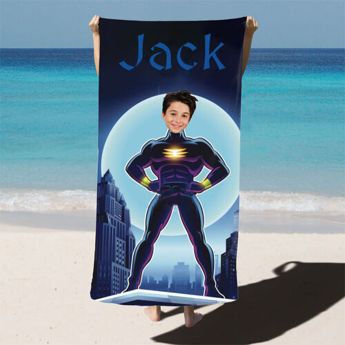 Personalized Name and Photo Bath Towel with Cartoon Pattern Great Christmas Gift