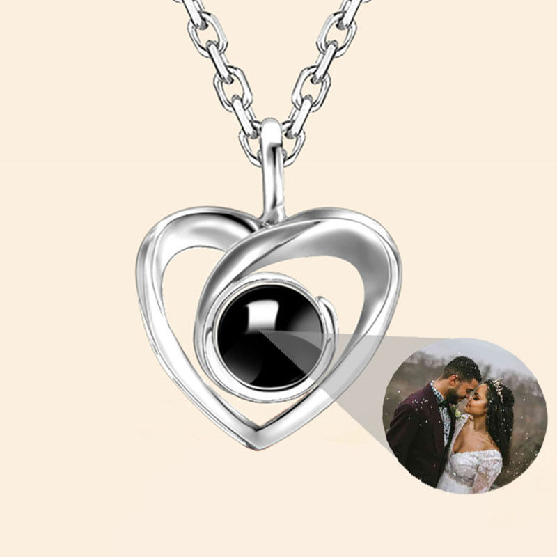 Sterling Silver Personalized Photo Projection Necklace - Love Heart