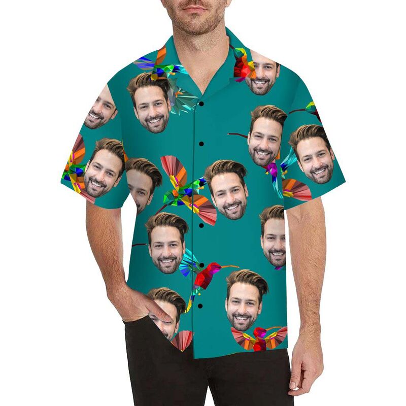 Custom Face Colorful Birds Men's All Over Print Hawaiian Shirt