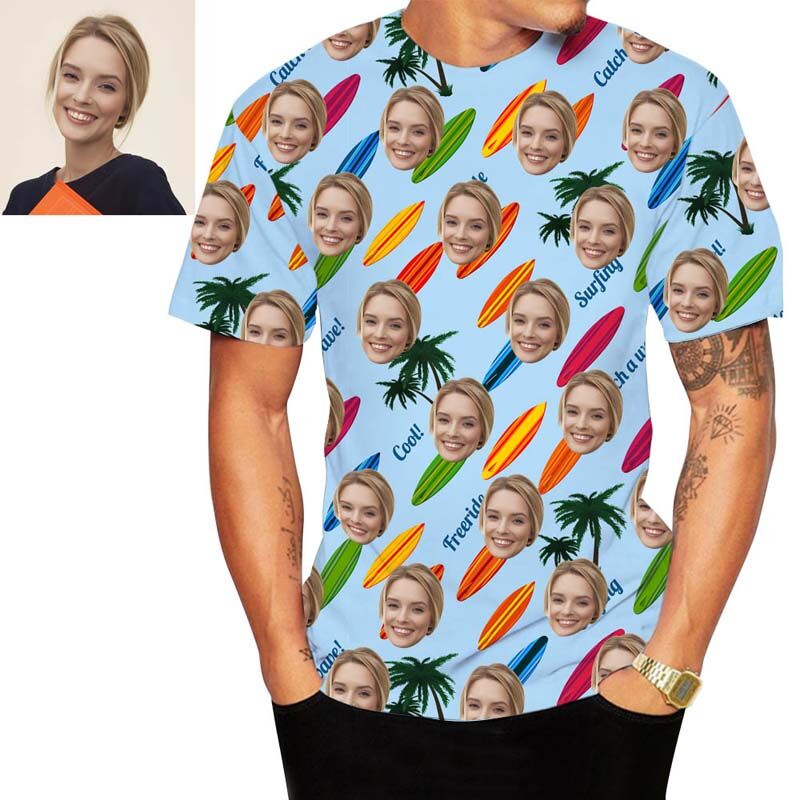 T-shirt hawaïen personnalisé avec planche de surf colorée