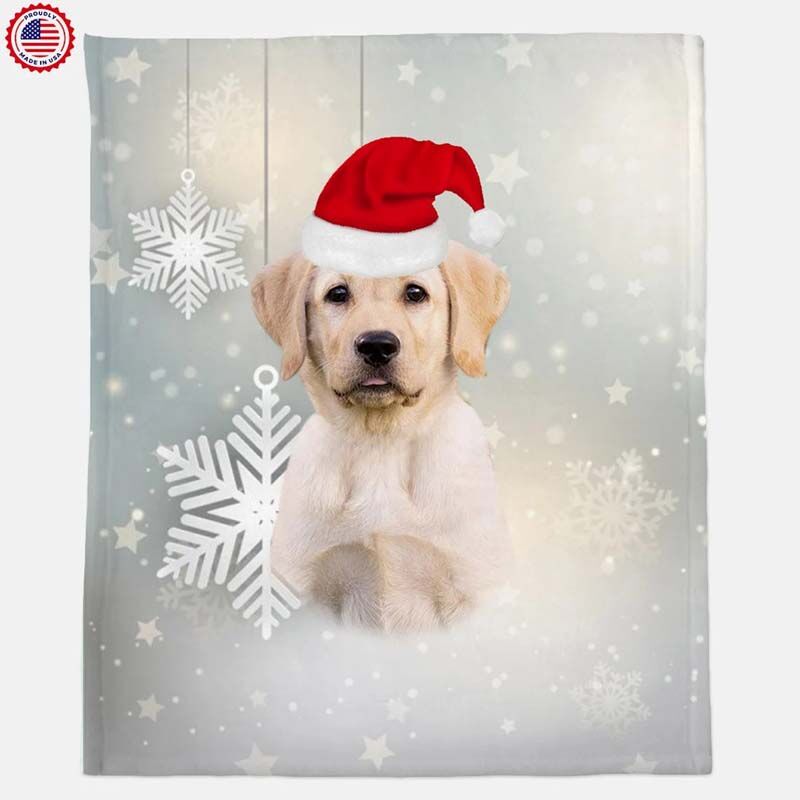 Manta de franela personalizado con foto de perros lindos con gorro de navidad