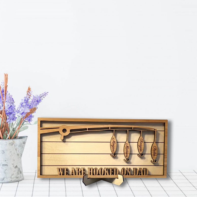 Custom Fishing Rod Custom Family Name Wooden Frame for Dad