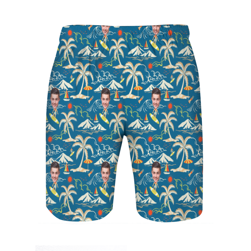 Personalized Picture Men's Beach Shorts with Surfing Pattern Cool Present for Friend