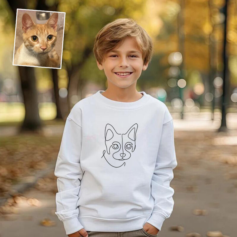 Personalized Kids Embroidered Sweatshirts Customized Line Drawing Warm Gifts For Pet Lovers