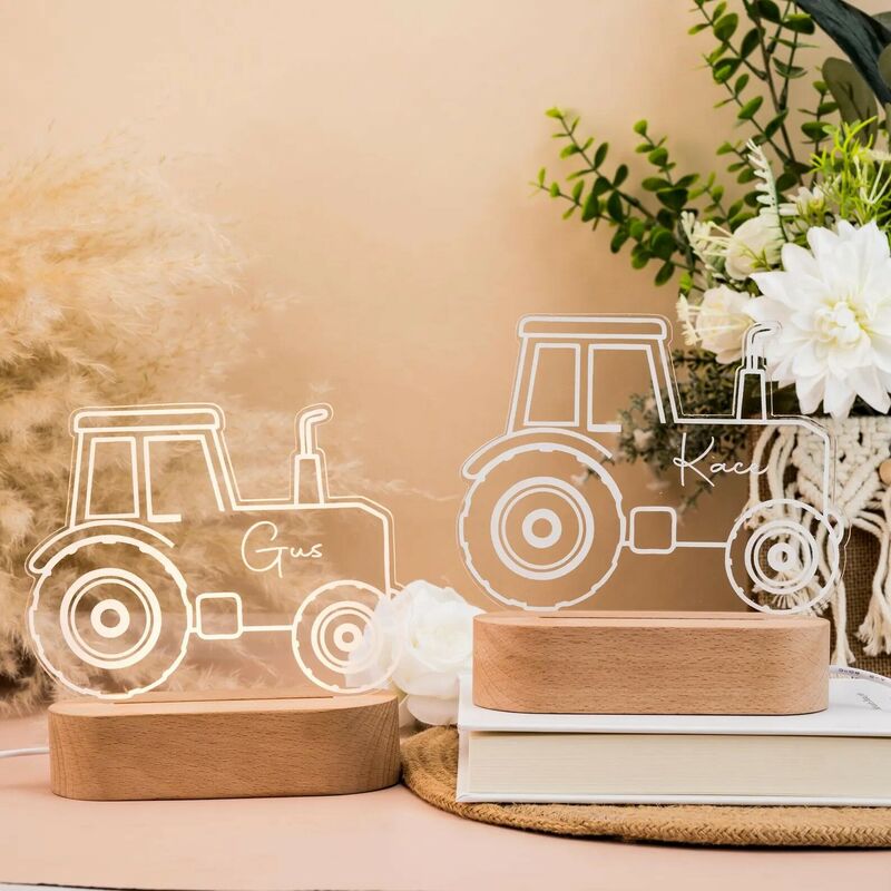 Personalized Name Night Light with Tractor Creative Gift for Child
