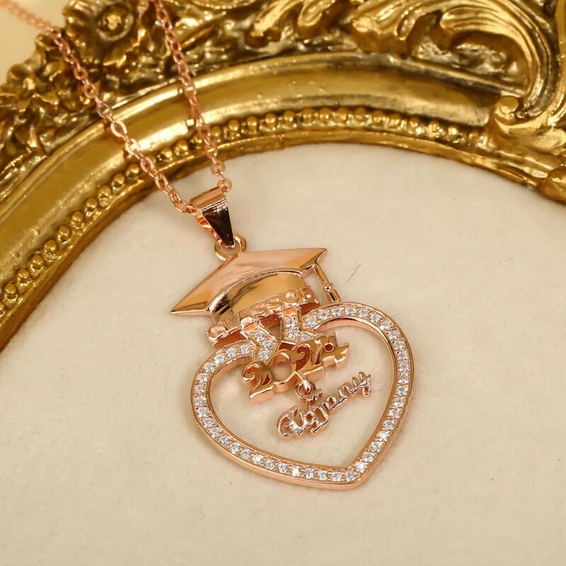 Personalized Love Necklace with Bachelor Hat and Diamond Gift for Graduates