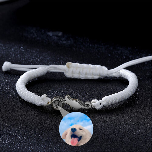 Bracelet de projection d'image de chat mignon en corde blanche personnalisé Cadeau sincère