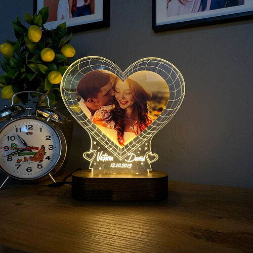 Lampe de bureau LED personnalisée avec photo de couple et cœur