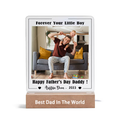 Personalized Acrylic Plaque Picture Lamp Forever Your Little Boy with Best Wishes for Super Dad