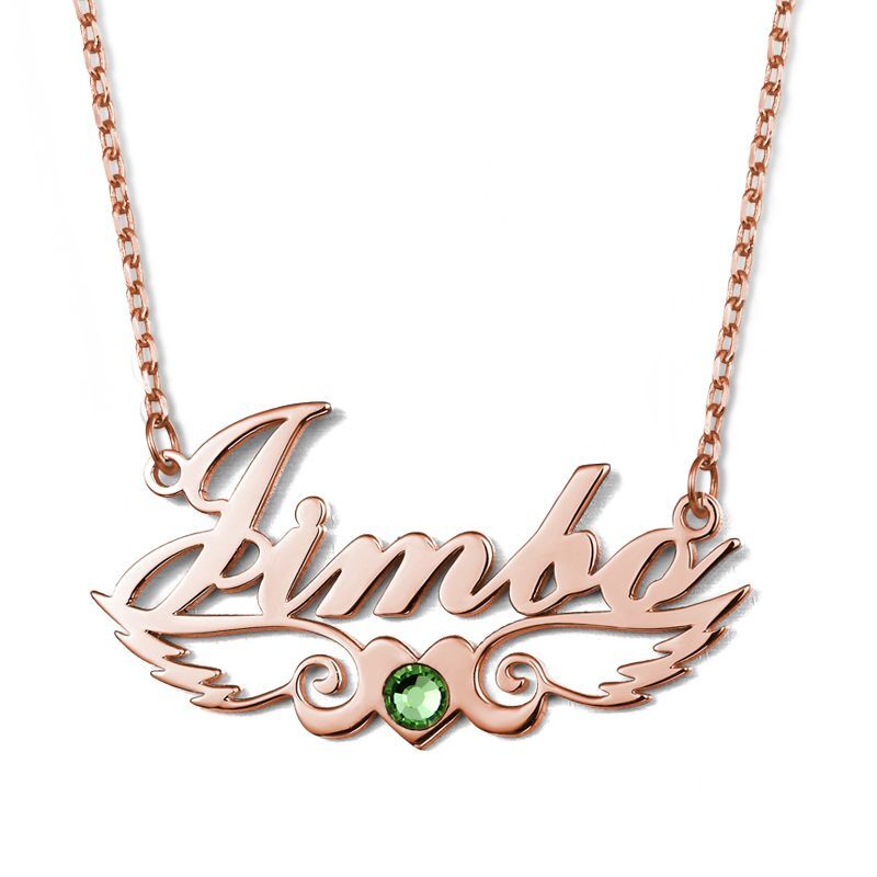 Name Necklace With Birthstone Little Heart Necklace