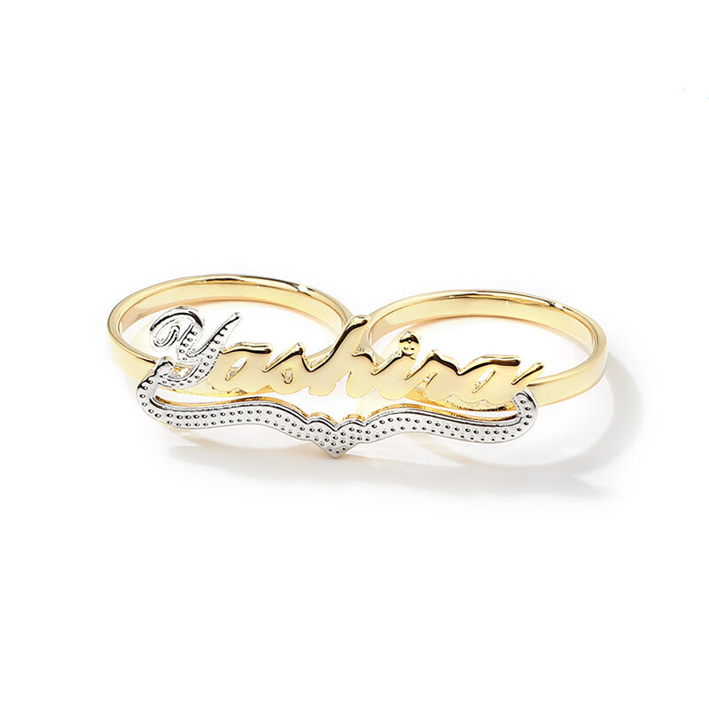 Personalized First Letter and Double Heart Engraving Name Ring