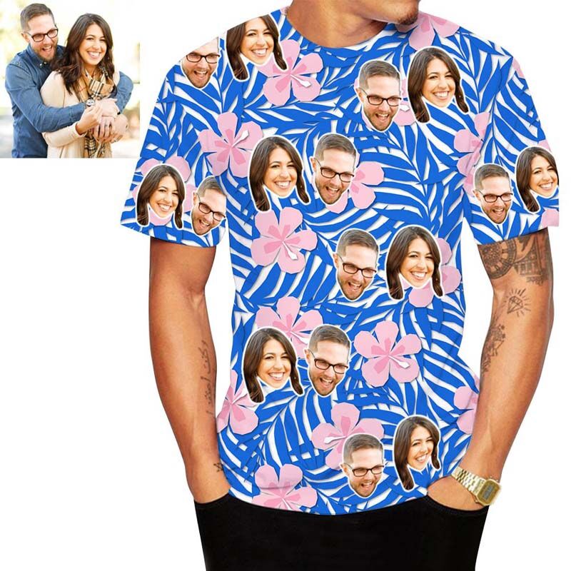 T-Shirt personnalisé Couple hawaïen avec fleurs colorées