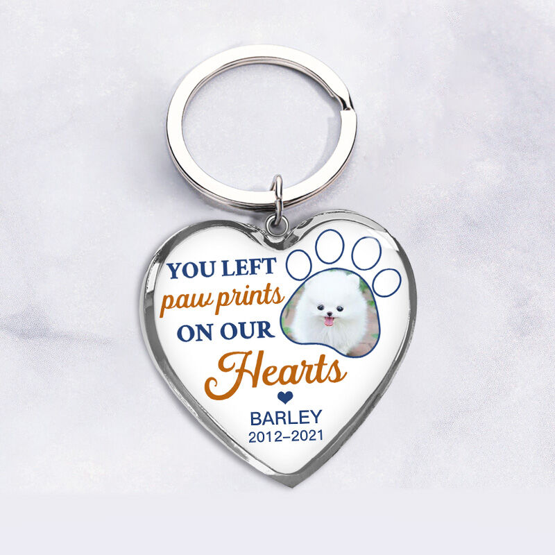 "You Left Paw Prints On Our Hearts" Unique Personalized Pet Memorial Keychain