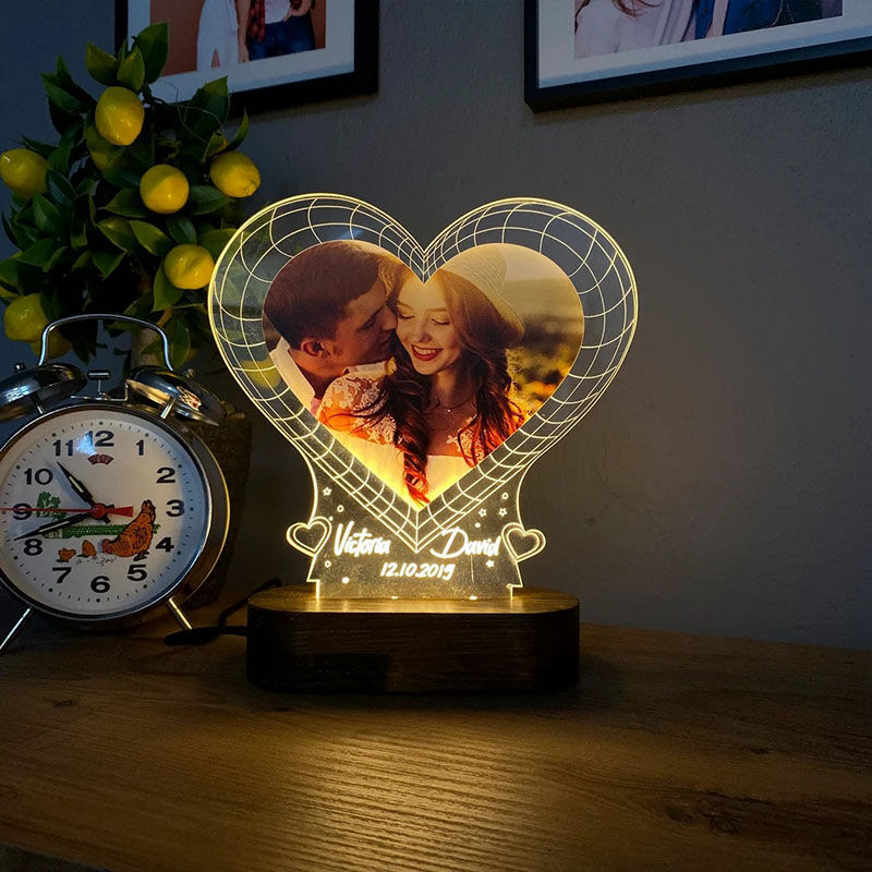 Personalized Couple Photo Heart LED Desk Lamp