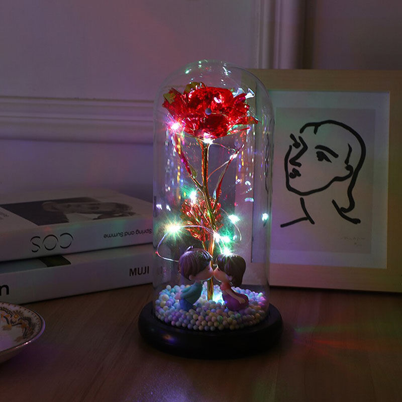 Galaxy Rose Glass Lampshade Preserved Flower Cartoon Couple Night Light Gift