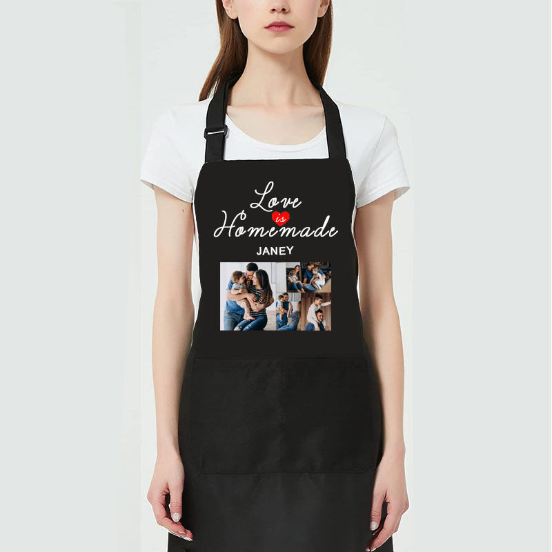 Personalized Picture And Name Apron Warm Gift for Family "Love Is Hememade"