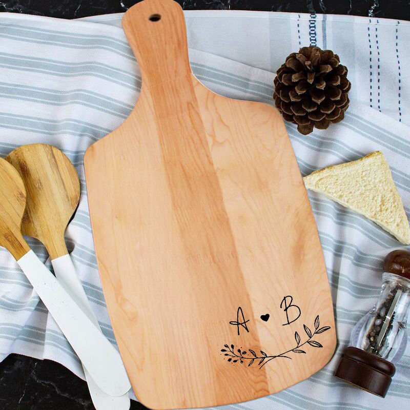 Personalized Letter Charcuterie Board with Leaves And Cute Heart Pattern Simple Present for Someone