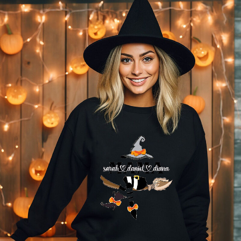 Personalized Name Sweatshirt with Witch Pattern Stylish Gift for Women